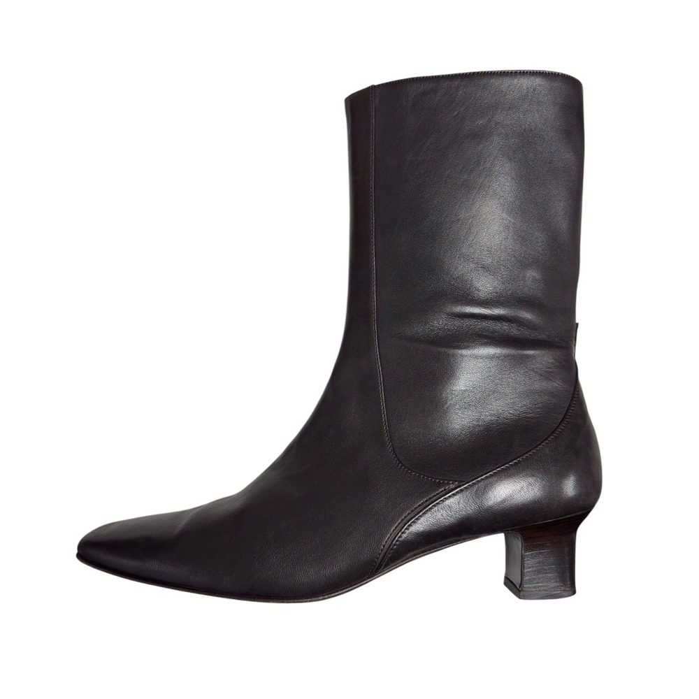 VTG Cole Haan Boots Women 8.5B Brown Leather Square Toe Low Block Heel Italy EUC